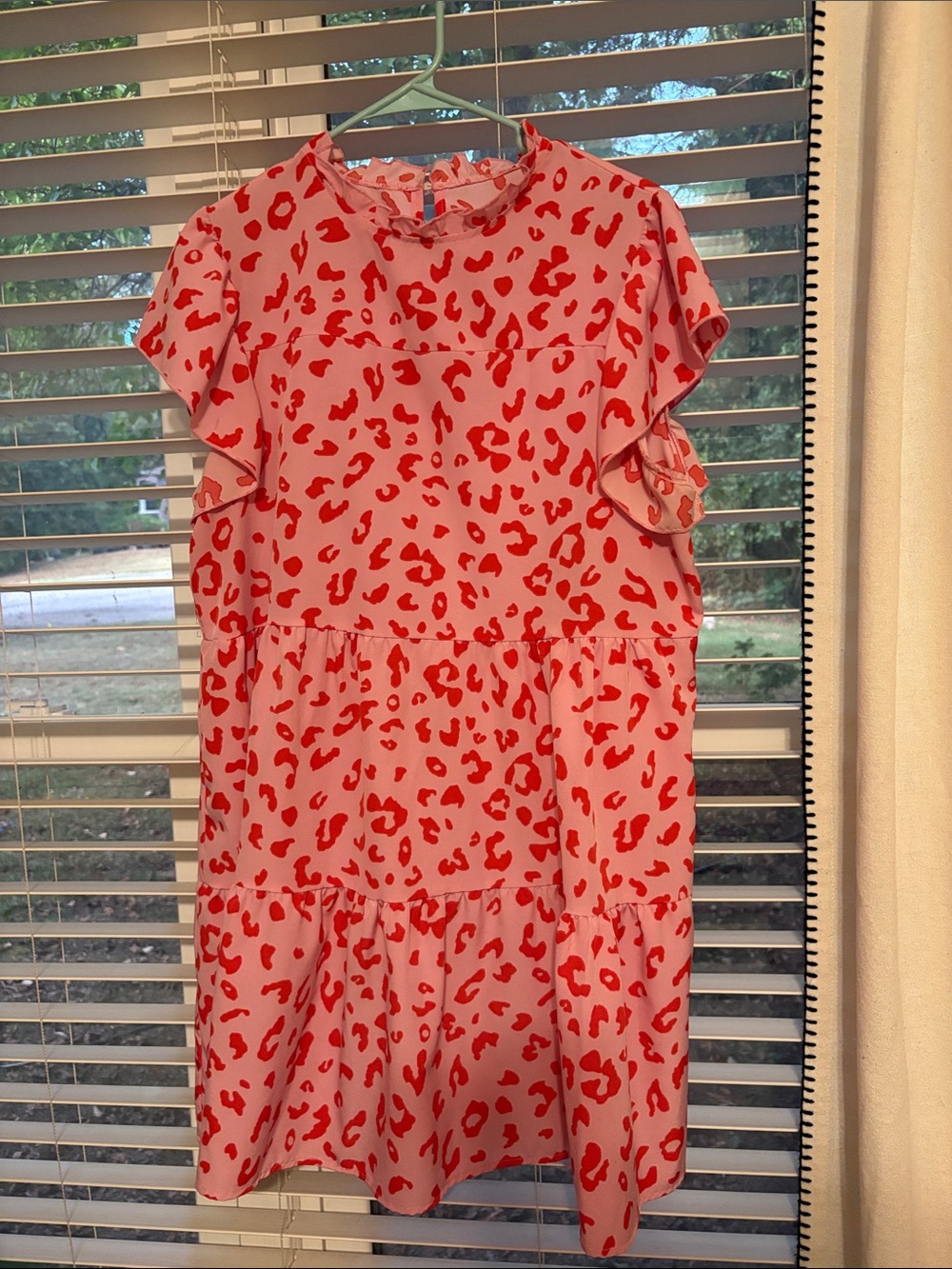 Girls Pink Dress with Red Leopard Print